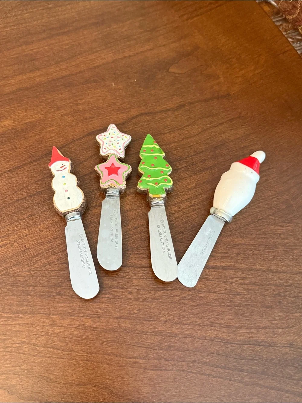 3 Boston Warehouse Stainless Steel Christmas Cheese Spreader and 1 Unmarked